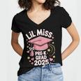Little Miss Pre-K Grad 2025 Preschool Graduation Girls Kids Women's Jersey Short Sleeve Deep V-Neck Tshirt