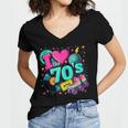 I Love The 70s Retro Cassette Roller Vinyl Disco Nostalgia Women's Jersey Short Sleeve Deep V-Neck Tshirt