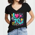 I Love The 70s Vintage Cassette Roller Vinyl Nostalgia 70s Women's Jersey Short Sleeve Deep V-Neck Tshirt