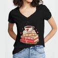 Love Book Coffee Heart Coquette Bow Valentines Day Women's Jersey Short Sleeve Deep V-Neck Tshirt