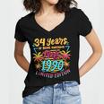 Made In 1990 Limited Edition 90s Nostalgia 34th Birthday Women's Jersey Short Sleeve Deep V-Neck Tshirt
