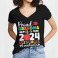 Proud Grandma Of Class Of 2024 Preschool Graduate Graduation Women's Jersey Short Sleeve Deep V-Neck Tshirt