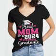 Proud Mom Of 2024 5th Grade Graduate Mother Graduation Women's Jersey Short Sleeve Deep V-Neck Tshirt