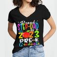 Proud Step-Dad Of 2023 Pre-K Graduate Fathers Day Graduation Women's Jersey Short Sleeve Deep V-Neck Tshirt