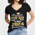 Proud Step Dad Of Two 2024 Graduate Class 2024 Graduation Women's Jersey Short Sleeve Deep V-Neck Tshirt