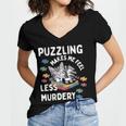 Puzzling Makes Me Feel Less Murdery Introvert Puzzle Cat Women's Jersey Short Sleeve Deep V-Neck Tshirt Puzzling Makes Me Feel Less Murdery Introvert Puzzle Cat Women's Jersey Short Sleeve Deep V-Neck Tshirt