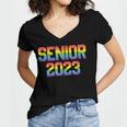 Rainbow LGBT Pride Senior 2023 Graduation Women's Jersey Short Sleeve Deep V-Neck Tshirt