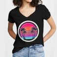 Retro 80s Synthwave Sunset & Palm Trees Retro Nostalgia 80s Women's Jersey Short Sleeve Deep V-Neck Tshirt Retro 80s Synthwave Sunset & Palm Trees Retro Nostalgia 80s Women's Jersey Short Sleeve Deep V-Neck Tshirt