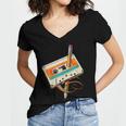 Retro Cassette Tape & Pencil Rewind Nostalgia Party 80s 90s Women's Jersey Short Sleeve Deep V-Neck Tshirt