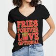 Retro Fast Food Nostalgia Vintage Diner Fries Shakes Burgers Women's Jersey Short Sleeve Deep V-Neck Tshirt
