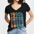 Retro Nineties Style Audio Tape Nostalgia Year 1990 Women's Jersey Short Sleeve Deep V-Neck Tshirt