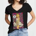 Retro Pop Art Vintage Style Blonde Psychedelic 50s Nostalgia Women's Jersey Short Sleeve Deep V-Neck Tshirt