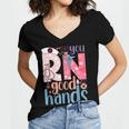 You RN Good Hands Cute Nurse Nursing Student Graduation Women's Jersey Short Sleeve Deep V-Neck Tshirt