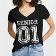 Senior 01 Class Of 2001 Retro College High School Graduation Women's Jersey Short Sleeve Deep V-Neck Tshirt