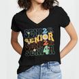 Senior 2024 Groovy Retro Class Of 2024 Graduation Senior 24 Women's Jersey Short Sleeve Deep V-Neck Tshirt