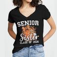 Senior Sister Class Of 2026 Coquette Basketball Graduation Women's Jersey Short Sleeve Deep V-Neck Tshirt