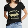 Sorry I'm Kinda Busy Lazy Cat Sarcastic Sayings Introvert Men Women Women's Jersey Short Sleeve Deep V-Neck Tshirt