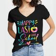 Tie Dye Happy Last Day Of School Graduation Teacher Student Women's Jersey Short Sleeve Deep V-Neck Tshirt