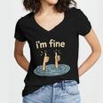 Two Thumbs Up I'm Fine Sarcastic Meme Introvert Humor Women's Jersey Short Sleeve Deep V-Neck Tshirt