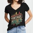 Vintage 1980 Retro Badge Decade Nostalgia Graphic Emblem Women's Jersey Short Sleeve Deep V-Neck Tshirt