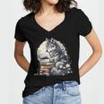 Wolf Reading Book Librarian Library Wolves Women's Jersey Short Sleeve Deep V-Neck Tshirt
