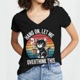 Women's Hang On Let Me Overthink Cat Coffee Retro Introvert Women's Jersey Short Sleeve Deep V-Neck Tshirt