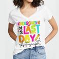 2025 Last Day Of School Autograph Kindergarten Graduation Women's Jersey Short Sleeve Deep V-Neck Tshirt
