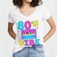 80's Vibe Retro Style Cassette Tape Nostalgia 1980s Party Women's Jersey Short Sleeve Deep V-Neck Tshirt 80's Vibe Retro Style Cassette Tape Nostalgia 1980s Party Women's Jersey Short Sleeve Deep V-Neck Tshirt