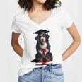 Bernese Mountain Dog Graduation Cap Graduate Training School For Men Women Girls Kids Women's Jersey Short Sleeve Deep V-Neck Tshirt