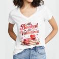 All Booked For Valentines Cute Book Lover Quote Women's Jersey Short Sleeve Deep V-Neck Tshirt