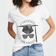 Certified Graduate Vintage Mortarboard Graduation Women's Jersey Short Sleeve Deep V-Neck Tshirt