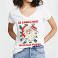 Christmas Bookish He Knows What You'Ve Been Reading Women Women's Jersey Short Sleeve Deep V-Neck Tshirt