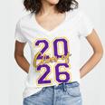 Class Of 2026 Graduation Varsity Purple Yellow On The Back Women's Jersey Short Sleeve Deep V-Neck Tshirt
