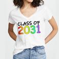 Class Of 2031 Pre-K -12th Grade Hand Prints Space Graduation Women's Jersey Short Sleeve Deep V-Neck Tshirt