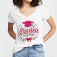 Coquette Pink Bow Senior 2026 2027 Graduation Women's Jersey Short Sleeve Deep V-Neck Tshirt