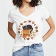Cute Cat Fall In Love With Reading Book Cat Lover Librarian Women's Jersey Short Sleeve Deep V-Neck Tshirt
