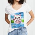 Frutiger Aero Aesthetic Tech Kawaii Ramen Cat Fishes Raglan Baseball Tee Women's Jersey Short Sleeve Deep V-Neck Tshirt