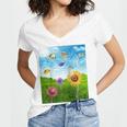 Frutiger Aero Aesthetic Tech Scenery Fishes Sunflower Raglan Baseball Tee Women's Jersey Short Sleeve Deep V-Neck Tshirt