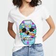 Frutiger Aero Aesthetic Tech Skull Computer Fishes Women's Jersey Short Sleeve Deep V-Neck Tshirt