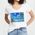Frutiger Aero Beach Y2k Aesthetic Palm Tree Sand Ocean Premium Women's Jersey Short Sleeve Deep V-Neck Tshirt