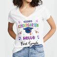 Goodbye Kindergarten Graduation Class 2025 1st Grade Kids Women's Jersey Short Sleeve Deep V-Neck Tshirt