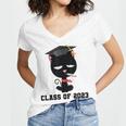 I Graduated Class Of2023 Cat Graduation Women's Jersey Short Sleeve Deep V-Neck Tshirt