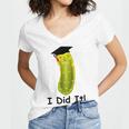 Graduation Cap Wearing Big Dill Pickle I Did It Graduate Fun Women's Jersey Short Sleeve Deep V-Neck Tshirt