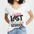 Happy Last Day Of School Kids Teacher Student Graduation Women's Jersey Short Sleeve Deep V-Neck Tshirt