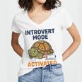 Introvert Mode Activated Low Social Battery Box Turtle Women's Jersey Short Sleeve Deep V-Neck Tshirt