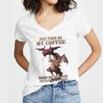 Just Pour Me My Coffee Hand Me My Book And Slowly Back Away Premium Women's Jersey Short Sleeve Deep V-Neck Tshirt