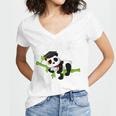 I Did It Kawaii Panda With Graduation Cap Diploma Women's Jersey Short Sleeve Deep V-Neck Tshirt