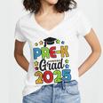 Kids Pre-K Grad 2025 Preschool Prek Graduation Women's Jersey Short Sleeve Deep V-Neck Tshirt