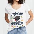 Kindergarten Graduation Shirt I Survived Kindergarten Women's Jersey Short Sleeve Deep V-Neck Tshirt