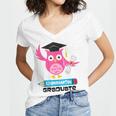 Kindergarten Graduation Tee Shirt Pink Owl T-Shir Women's Jersey Short Sleeve Deep V-Neck Tshirt